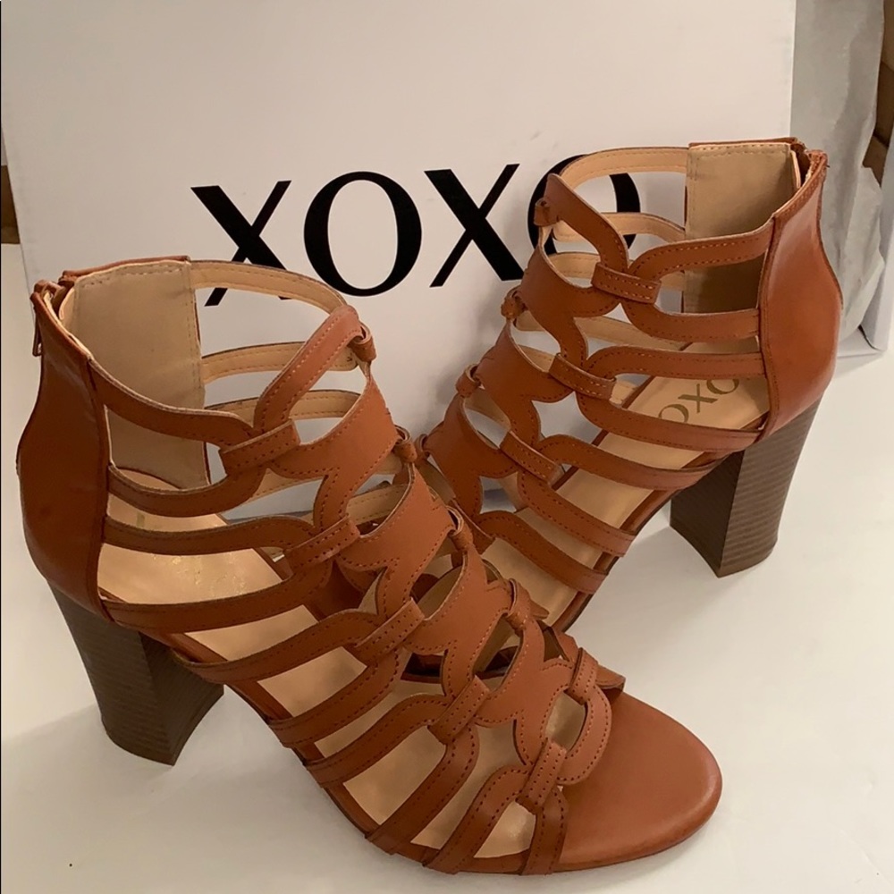 XOXO Tan Sandal Booties Heels